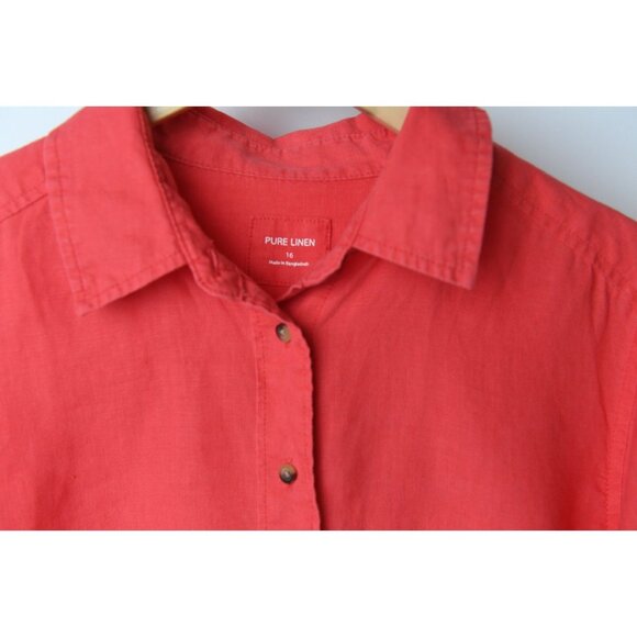 Pure Linen 100% Linen Long Sleeve Button Down Shirt Coral Color Size 16 - Picture 2 of 13